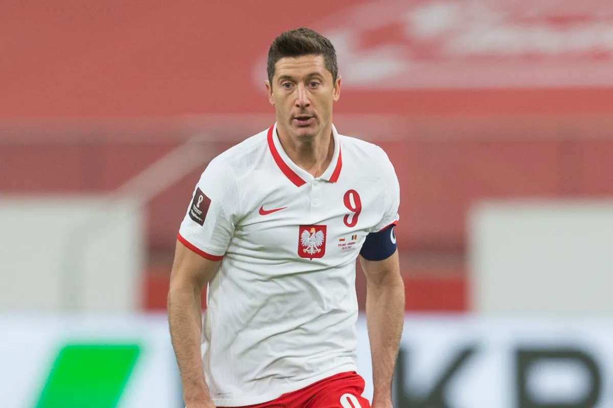 Robert Lewandowski playing for the Poland national team