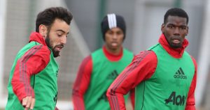 Paul Pogba, Bruno Fernandes, Rashford during Manchester United training session